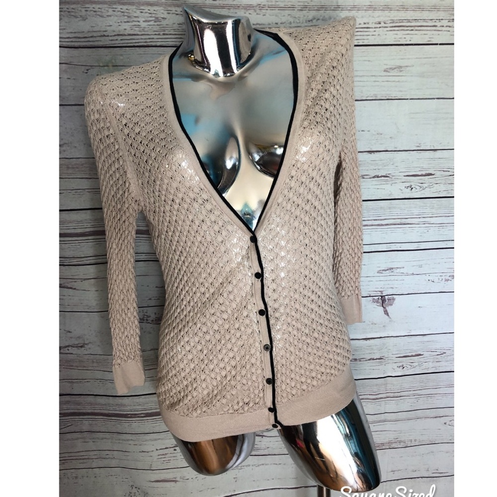 H&M tan and black crochet cardigan